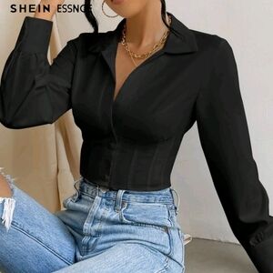 Black Women's Button Up Corset Top